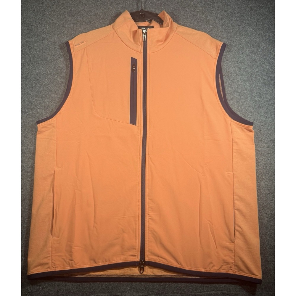 NEW RLX Ralph Lauren Golf Full-Zip Vest Mens Size Large Orange Peach Wicking NWT